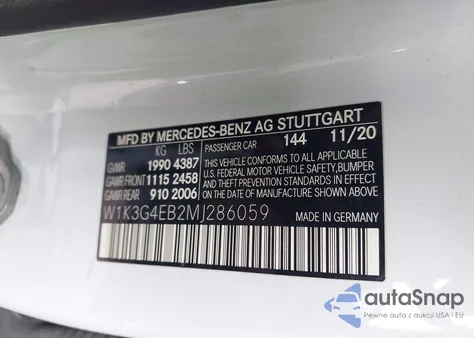 2021 Mercedes-Benz A 220 из США, поврежденный, VIN W1K3G4EB2MJ286059